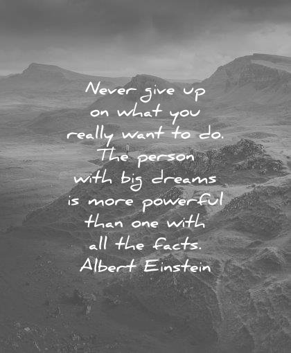 never give up on what you really want to do. the person with big dreams is more powerful than one with all the facts. albert einstein