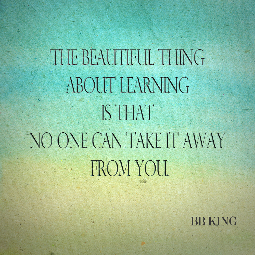 the beautiful thing about learning is that no one can take it way from you. bb king