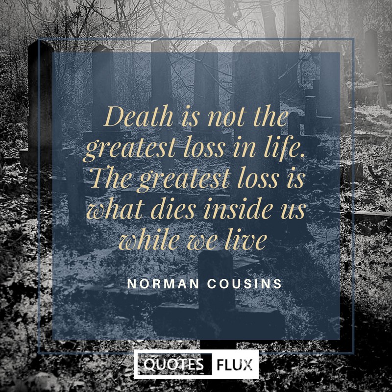 death is not the greatest loss in life, the greatest loss is what dies inside us while we live. nornam cousins