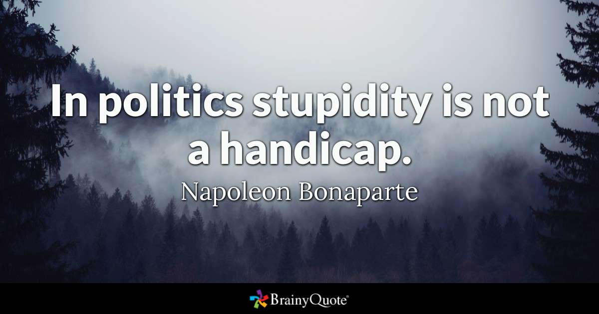 in politics stupidity is not a handicap. napoleon bonaparte