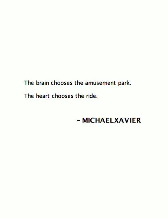 the brain chooses the amusement park. the heart chooses the ride. michael xavier
