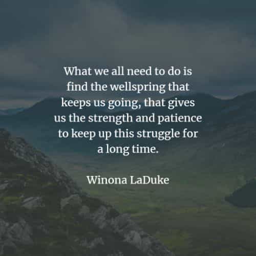 what we all need to do is find the wellspring that keeps us going that gives us the strength and patience to keep up this struggle for a long time. winona laduke
