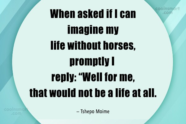 when asked if i can imagine my life without horses, promptly i reply well for me that would not be a life at all