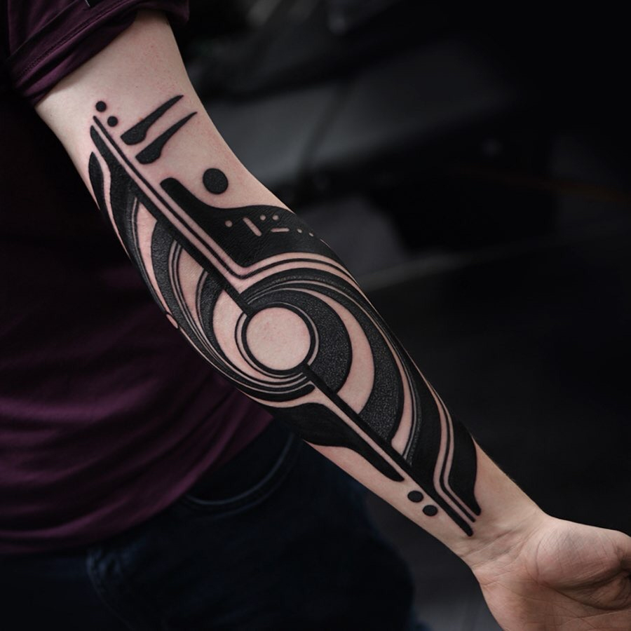 Black Ink Circular Design Tattoo On Inner Arm By Black Ink Power