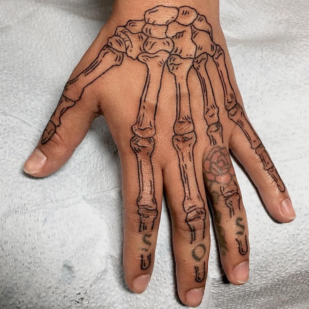 Black Outline Skeleton Hand Tattoo