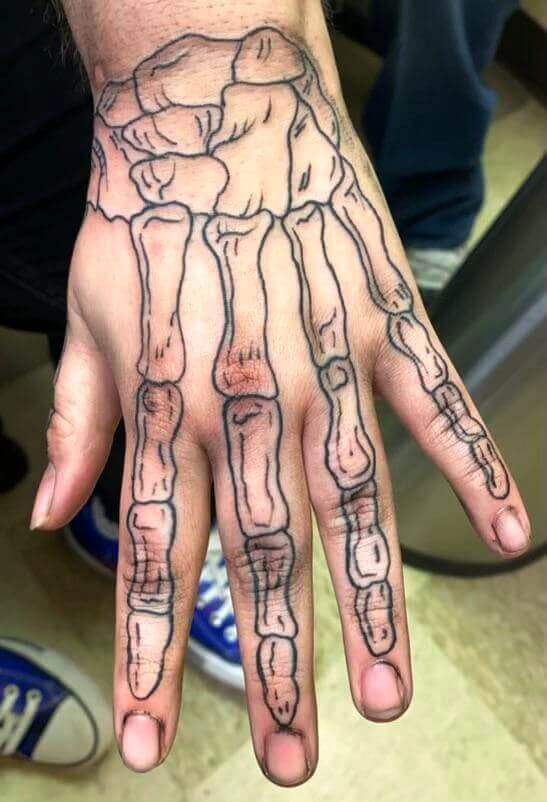 East Black Outline Skeleton Hand Tattoo Design