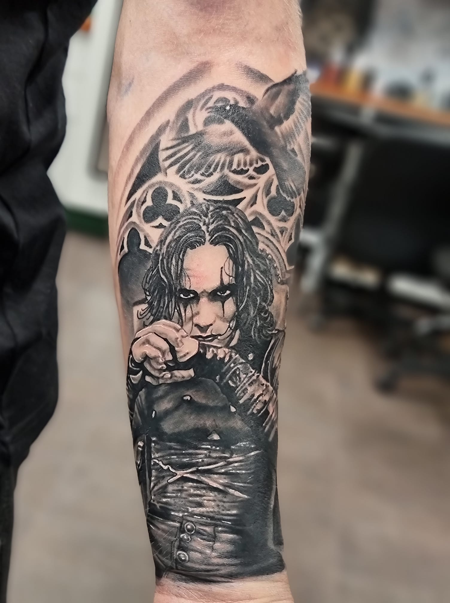 Excellent movie tattoo on forearm by Levi Bell