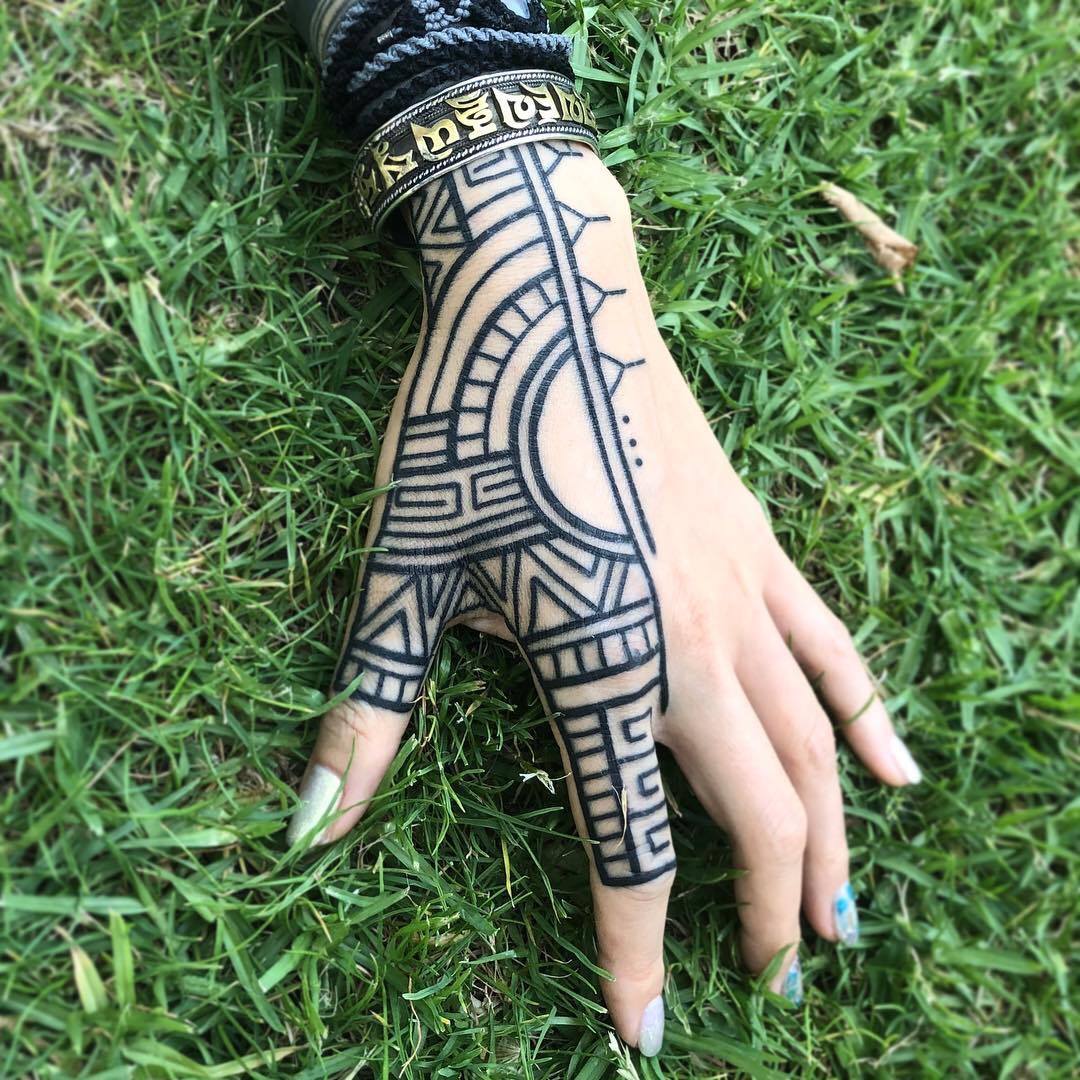 Geometric Hand Tattoo By Black Ink Power