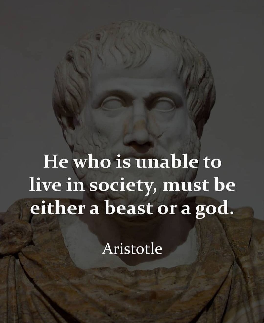 He who is unable to live in society, must be either a beast or a god. – Aristotle