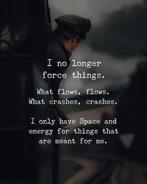 I no longer force things. What flows, flows. What crashes, crashes. I only have space and energy for the things that are meant for me.