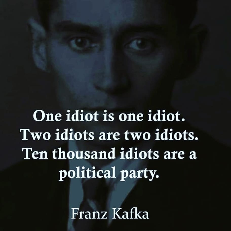 One idiot is one idiot. Two idiots are two idiots. Ten thousand idiots are a political party.