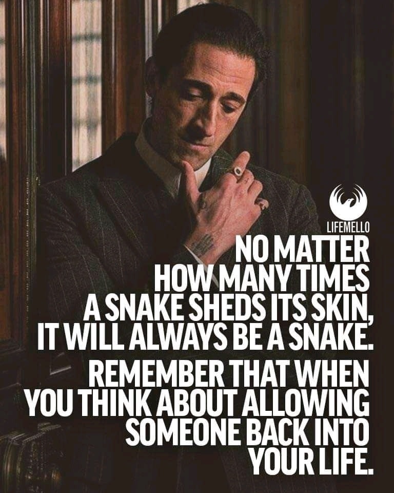 No matter how many times a snake sheds its skin it will always be a snake. Remember that before allowing certain people back into your life.