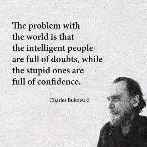 The problem with the world is that the intelligent people are full of doubts, while the stupid ones are full of confidence. – Charles Bukowski