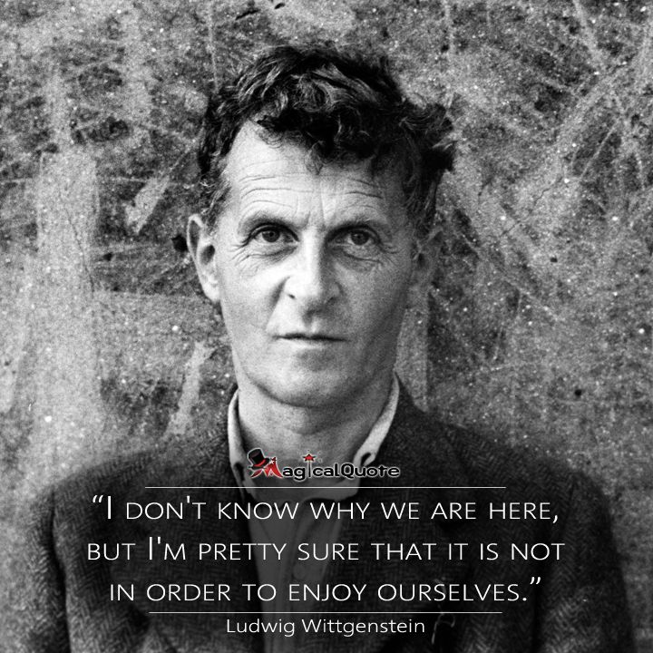 I don’t know why we are here, but I’m pretty sure that it is not in order to enjoy ourselves. Ludwig Wittgenstein