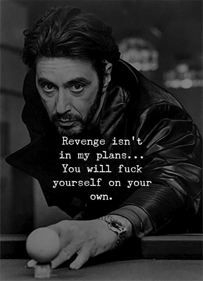 Revenge is not in my plans, you will fuck up on your own.