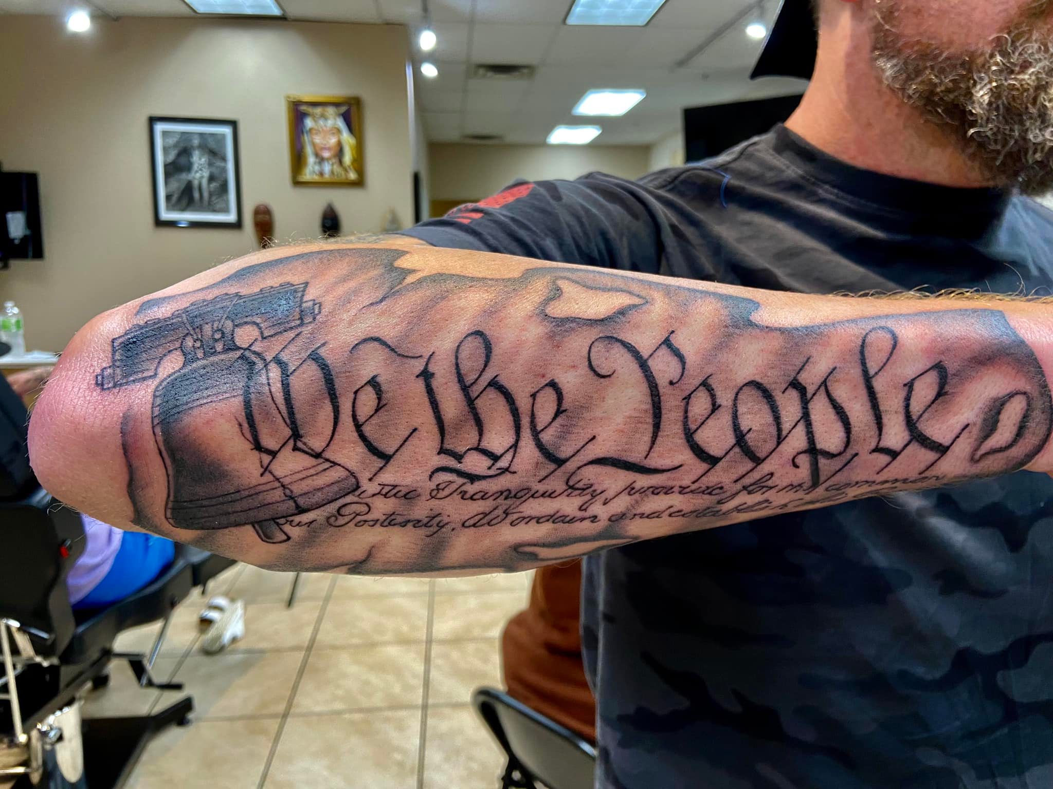 We The People Text Tattoo On Arm By Zak Schulte
