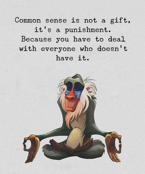 Common sense is not a gift, it is a punishment. Because you have to deal with everyone who does not have it.