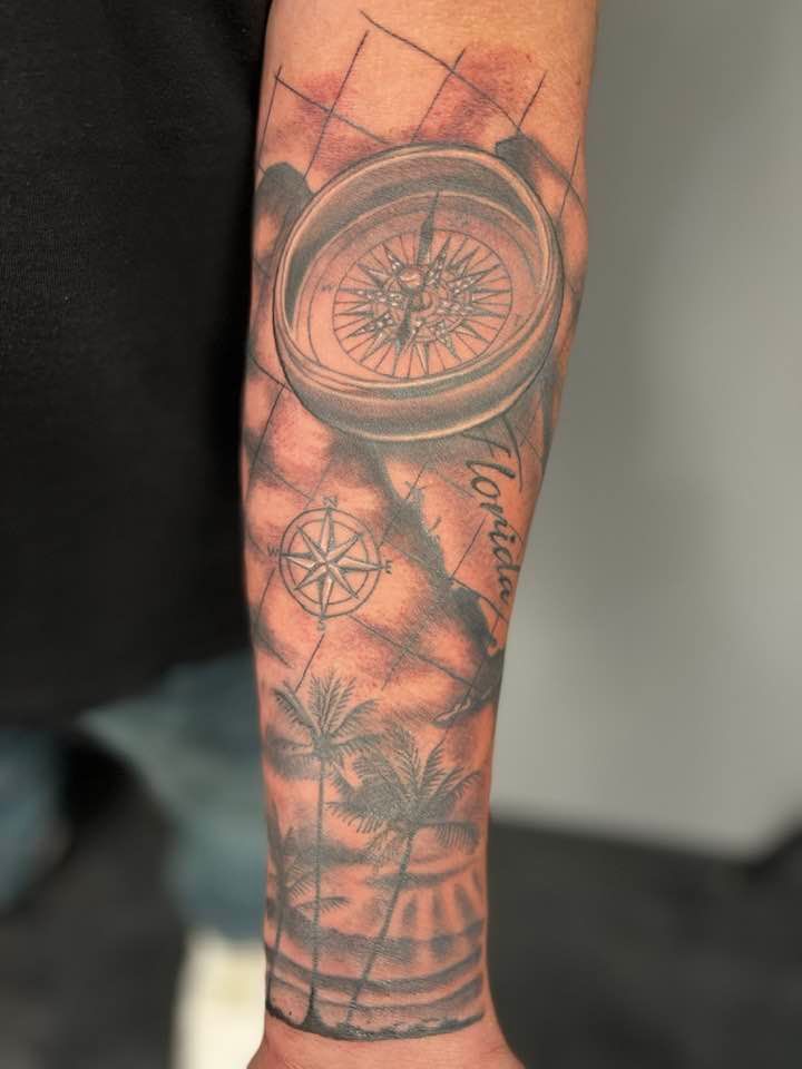 Compass Tattoo On Arm By Zak Schulte