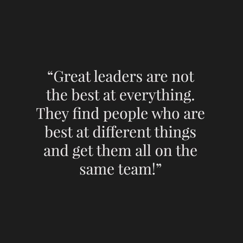 Great leaders are not the best at everything. They find people who are best at different things and get them all on the same team.